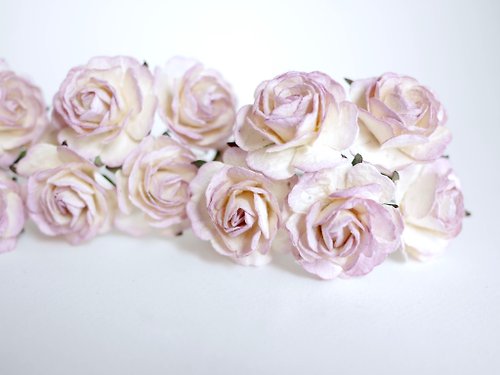 makemefrompaper Paper Flower, 25 pcs., DIY supplies rose size 3.5 cm., pale fuchsia brush ivory.