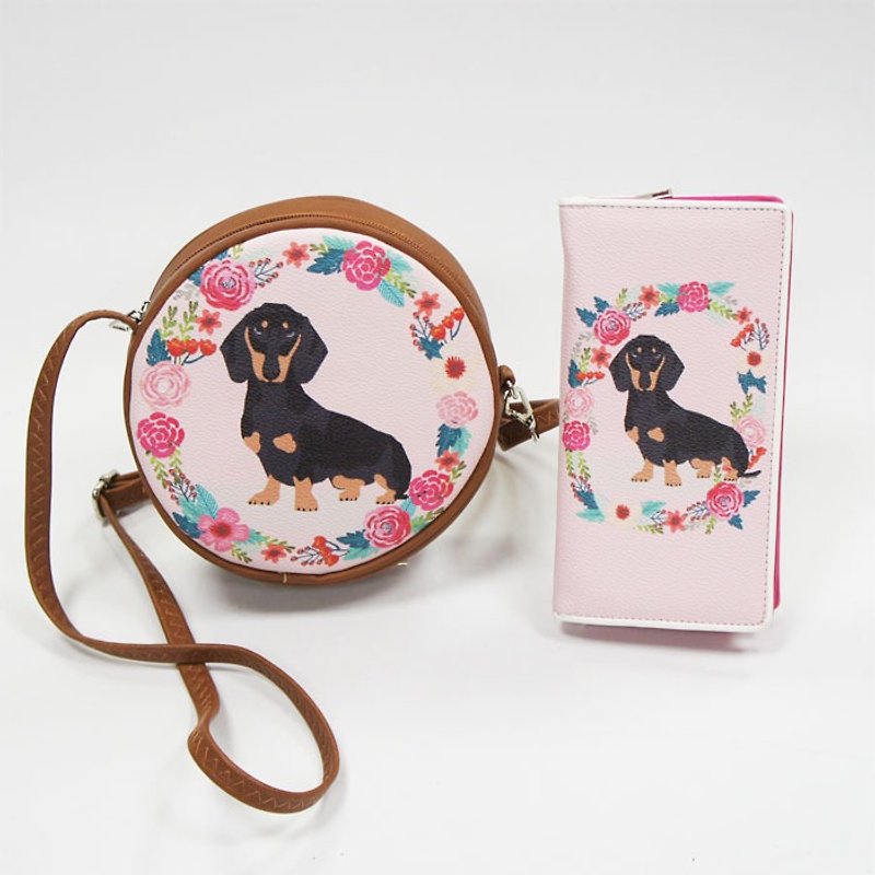 Goody Bag - Children's round cross body bag + long folder can choose two bags of good luck package available from stock - Messenger Bags & Sling Bags - Genuine Leather Pink