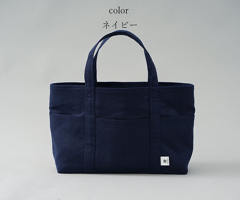 wafu  linen bag / tote bag / middle size / navy  z007a-neb2 - กระเป๋าถือ - ผ้าฝ้าย/ผ้าลินิน สีน้ำเงิน