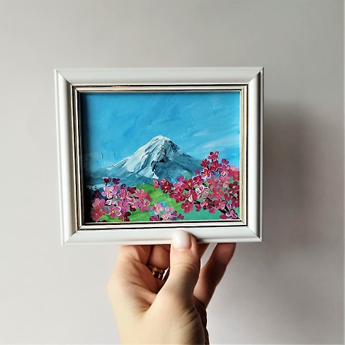 Artpainting Cherry blossom painting, Sakura artwork wall decor, Mountain landscape painting