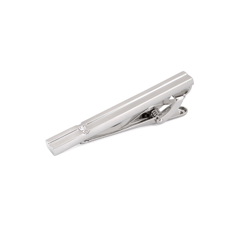 Silver Tie Clip with Clear Crystal Embellishment 5.5cm - 領呔/呔夾 - 鋁合金 銀色