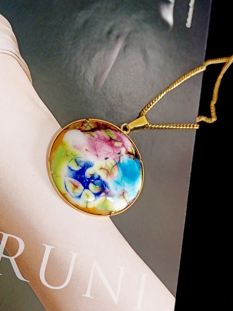 vintage jewelry 老件手工冷琺瑯粉彩花卉 項鍊 - 項鍊 - 其他金屬 