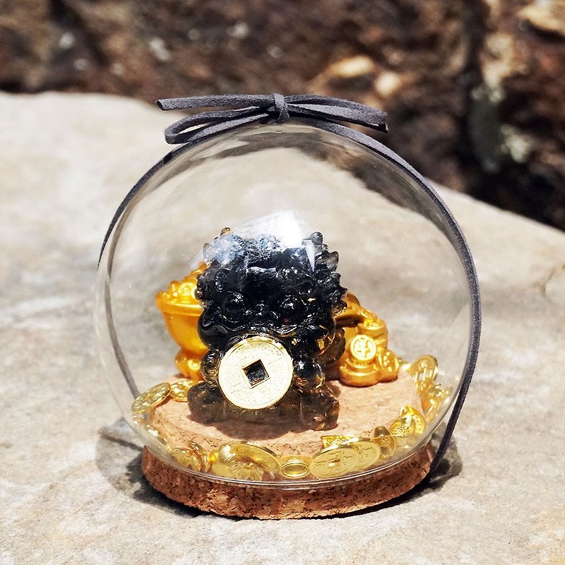 Hourrae Crystal Glass Ball Glass Shade Lucky Pixiu Glass Ball Gift-Obsidian - Items for Display - Glass Black