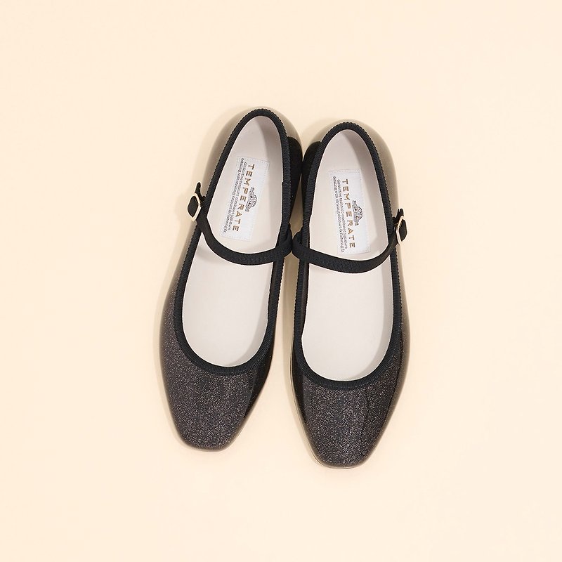 MARTA GLITTER (BLACK) PVC SQUARE TOE FLATS / RAIN SHOES スクエアトゥ パンプス - 雨靴/防水鞋 - 防水材質 黑色