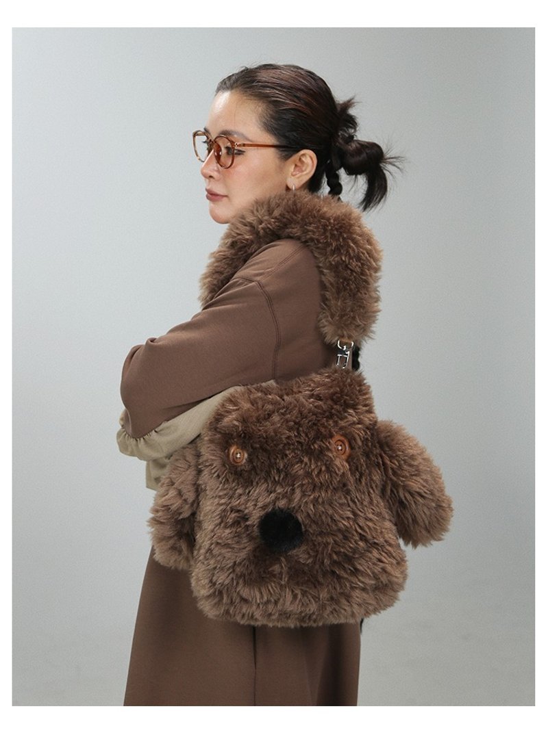 毛絨狗狗手拎包女可愛時尚通勤托特包 - 側背包/斜背包 - 其他材質 