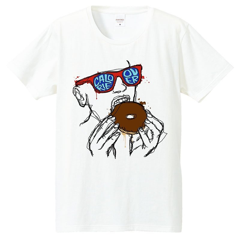 T-shirt / Calorie over (Doughnut) - เสื้อยืดผู้ชาย - ผ้าฝ้าย/ผ้าลินิน ขาว