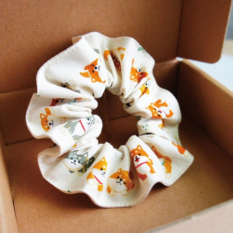 Lovely [Japan cloth custom] Japan Shiba Inu hair bundle, colon intestine hair bundle, donut hair bundle, rice tangerine - Hair Accessories - Cotton & Hemp Gold