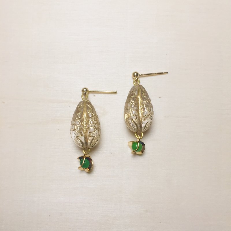 Vintage transparent water drop shaped carved earrings - ต่างหู - เรซิน สีใส