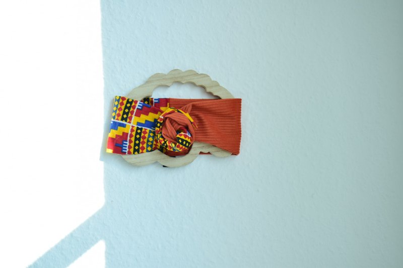 Agrigento•• African print wired headband w/ cord (Orange) - 髮箍/髮帶 - 棉．麻 多色