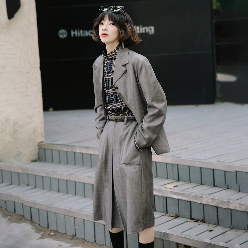 Light retro simple checkered skirt | skirt | summer and autumn models | polyester fiber | Sora-329 - กระโปรง - เส้นใยสังเคราะห์ สีเทา