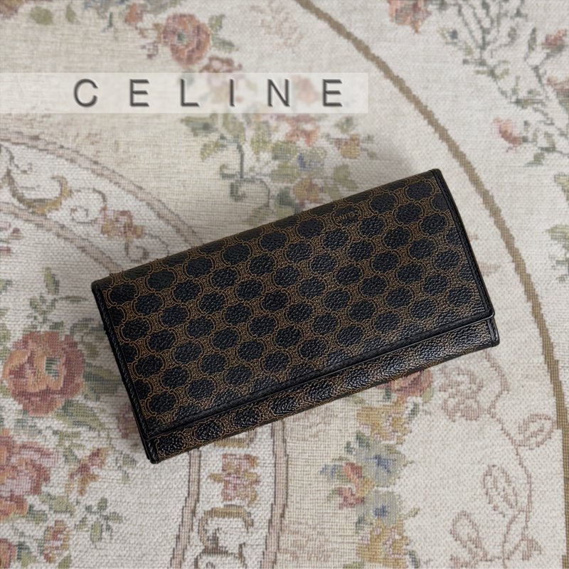 美品 CELINE Vintage 經典古董老花凱旋門Logo口金開扣皮革長夾 - 皮夾/長短夾/錢包 - 人造皮革 