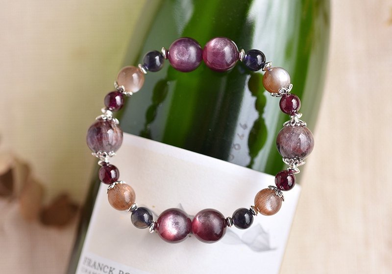 Lepidolite + Aurora Crystal + Iolite + Stone+ Stone+ Sterling Silver Crystal Bracelet - Bracelets - Crystal Purple