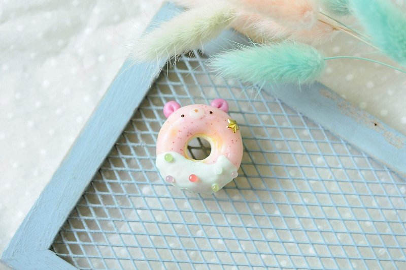 :│Sweet Dream│:迷你Donuts+甜甜圈熊+鑰匙圈/防塵塞/包包掛飾/禮物 - 鑰匙圈/鎖匙扣 - 黏土 粉紅色