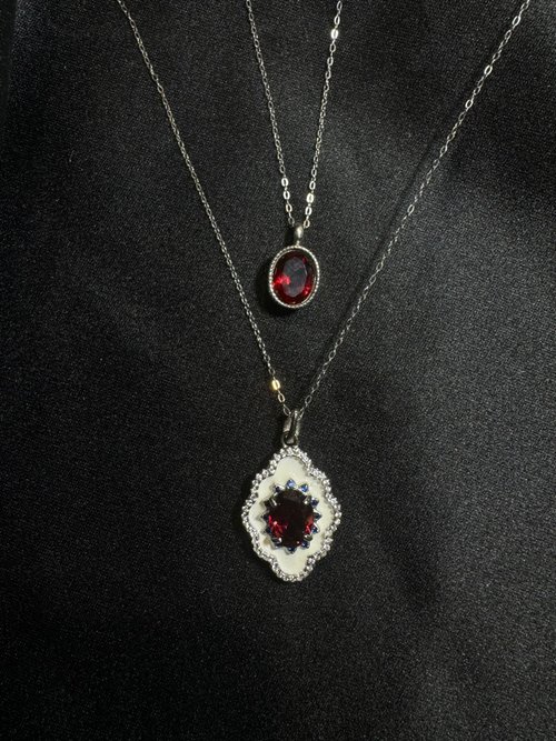 nuwu jewelry 女巫彩寶 炙。s925 純銀 紅石榴 項鍊 海底輪 極簡 琺瑯 寶石 項鍊