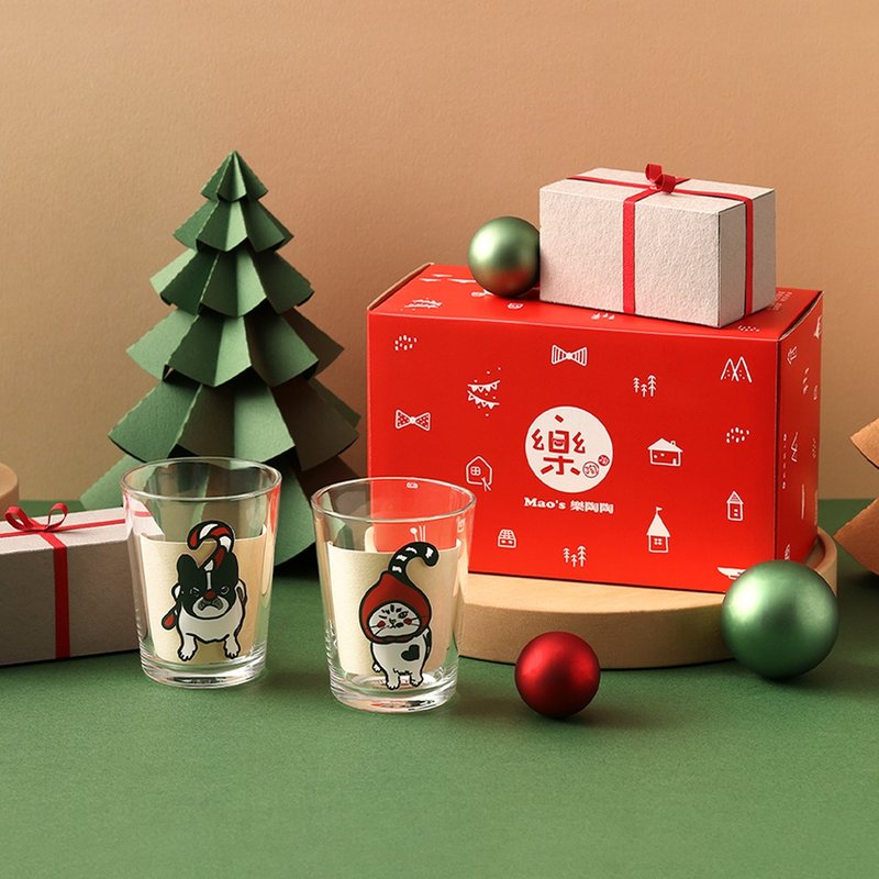 [Co-branded by Guo Mansion] Christmas French Fighting Cat Glass Gift Box Set - แก้ว - แก้ว สีใส