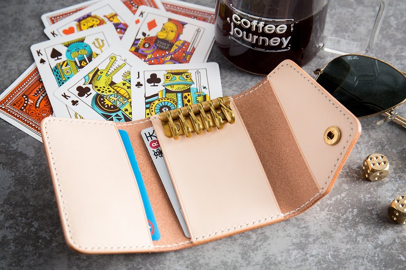 Key bag / card holder Italy imported vegetable tanned leather primary color handmade - ที่ห้อยกุญแจ - หนังแท้ 