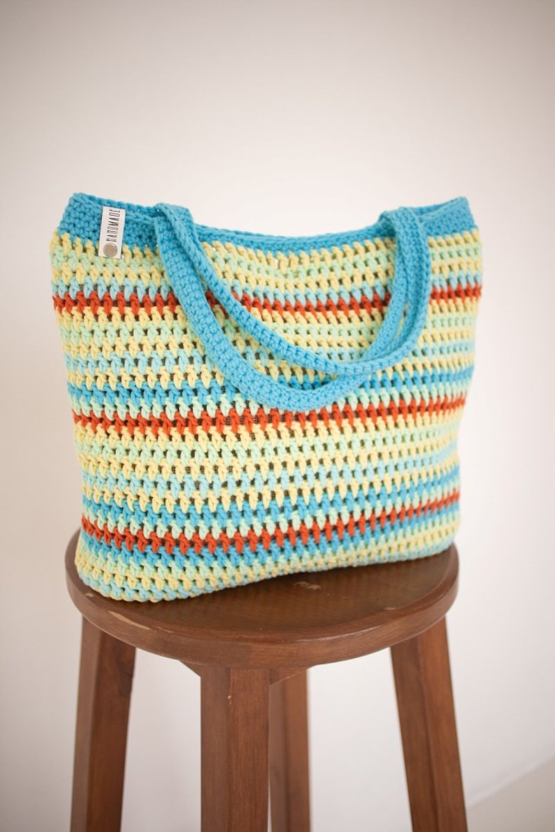 Voluminous bag in multicolored stripes, lined. - Handbags & Totes - Cotton & Hemp Multicolor