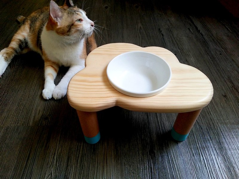 毛小孩餐桌系列--"天藍的雲朵"  原木 寵物餐桌 碗架 - 寵物碗/碗架 - 木頭 咖啡色