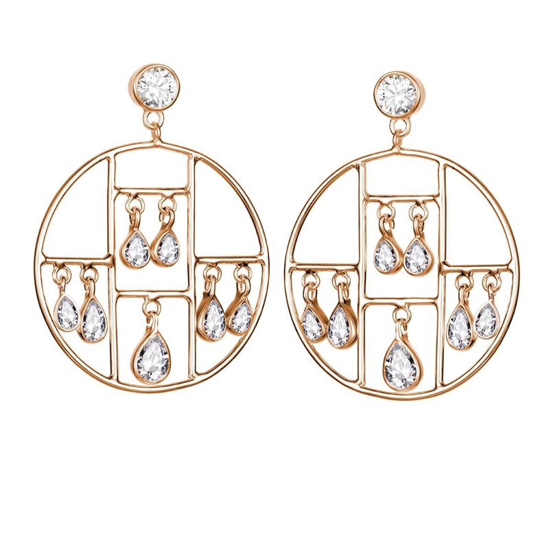 層疊璀璨美鑽耳環 (共2色) - 耳環/耳夾/耳骨夾 - 銅/黃銅 金色