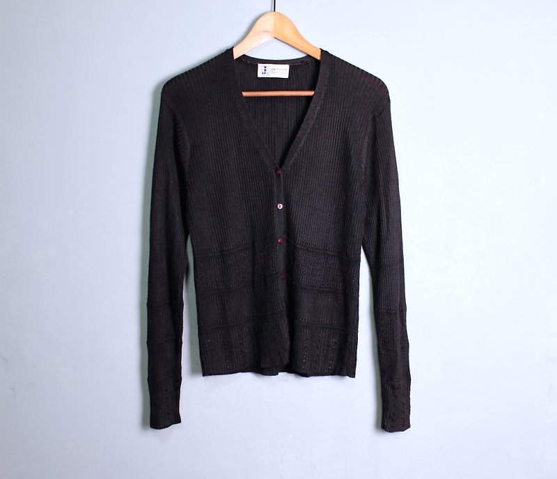 FOAK vintage / black / openwork knit jacket - เสื้อแจ็คเก็ต - วัสดุอื่นๆ 