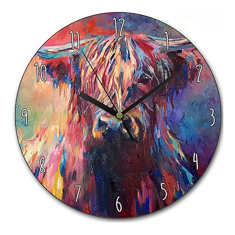 WRAPTIOUS/Handmade wooden clock/Highland cattle - Clocks - Wood Multicolor