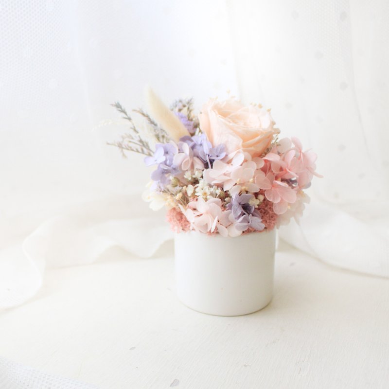 Romantic skirt, lace round table flower, champagne powder, eternal rose gift - ช่อดอกไม้แห้ง - พืช/ดอกไม้ สึชมพู
