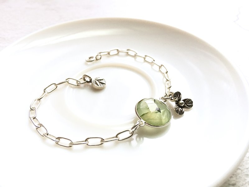 Ops prehnite silver bracelet-葡萄石/銀鍊/手鍊/純銀/蘋果綠 - 手鍊/手鐲 - 寶石 綠色