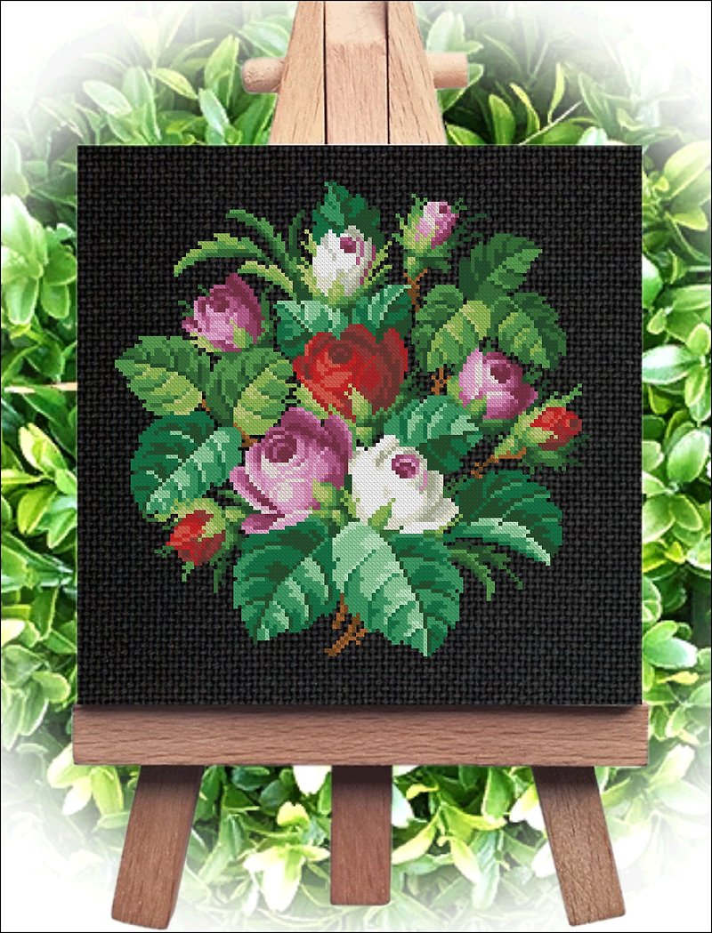 Vintage Cross Stitch Scheme Bouquet of roses - PDF Embroidery Scheme - 編織/羊毛氈/布藝 - 其他材質 