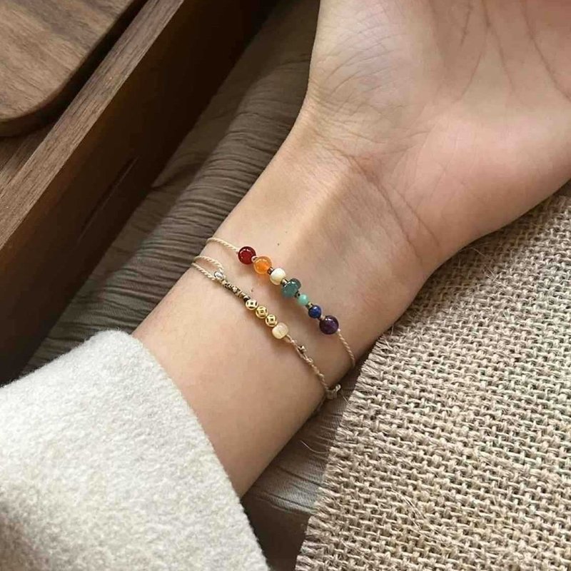 Colorful Dopamine Handmade Beaded Woven String Thin Bracelet | Unique Niche Design - สร้อยข้อมือ - หยก หลากหลายสี