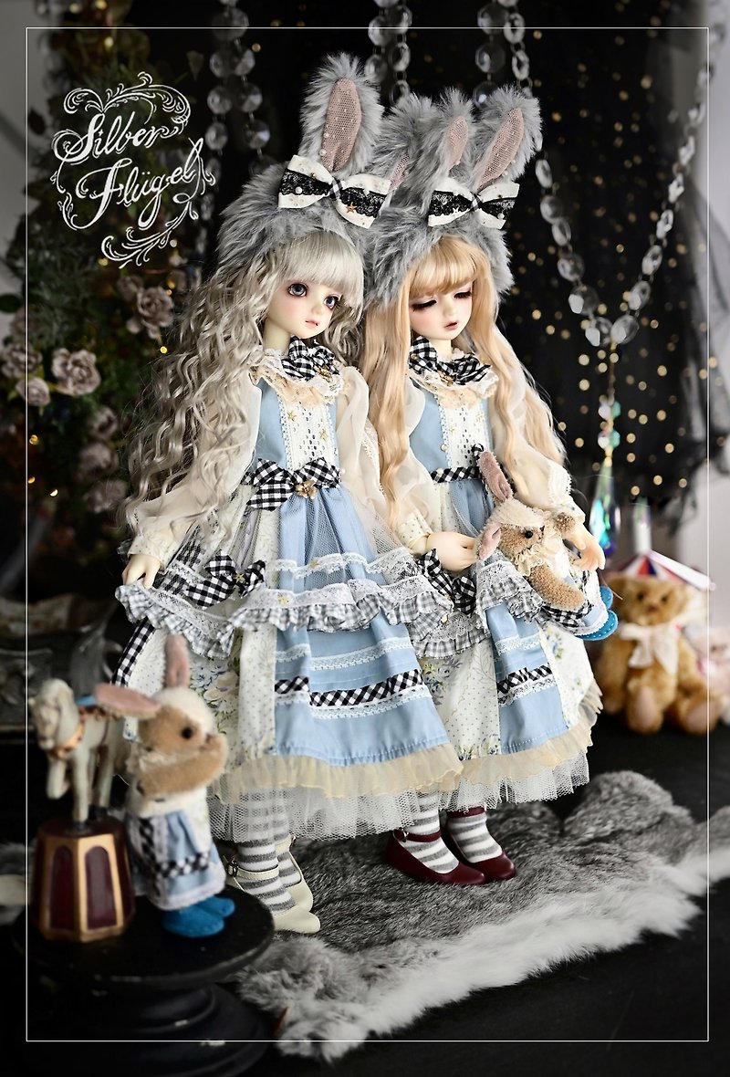 Rabbit ears and gingham check frills dress for 1/4 BJD - Knitting, Embroidery, Felted Wool & Sewing - Polyester Transparent