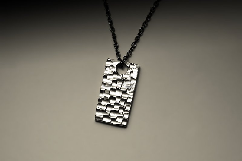 Rectangular short dent texture necklace - Necklaces - Other Metals Silver