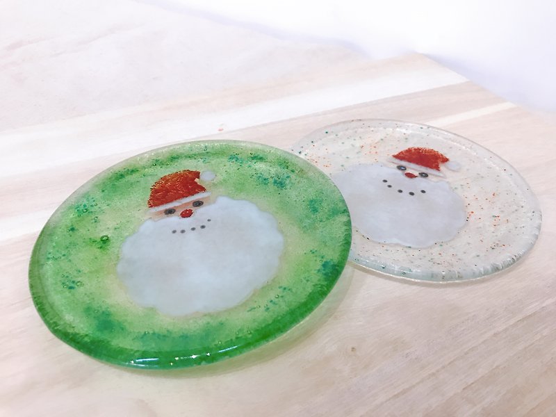 Highlight is coming | Christmas gift Santa Claus hand-kiln-fired glass plate/exchange gifts - จานเล็ก - แก้ว สีเขียว