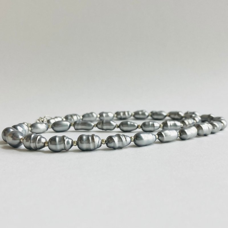 ガラスバロックパールミディアムネックレス/約6x10mm約48cm/グレー/made in japan - 項鍊 - 玻璃 灰色