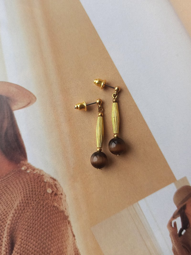 Classic cat eye dangle earrings - deep and delicate - Earrings & Clip-ons - Copper & Brass Brown