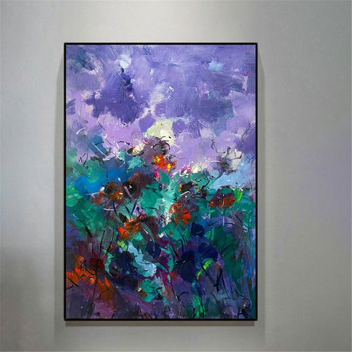 夏の花手描き油絵/ブルー現代抽象画/オリジナル製品/装飾画