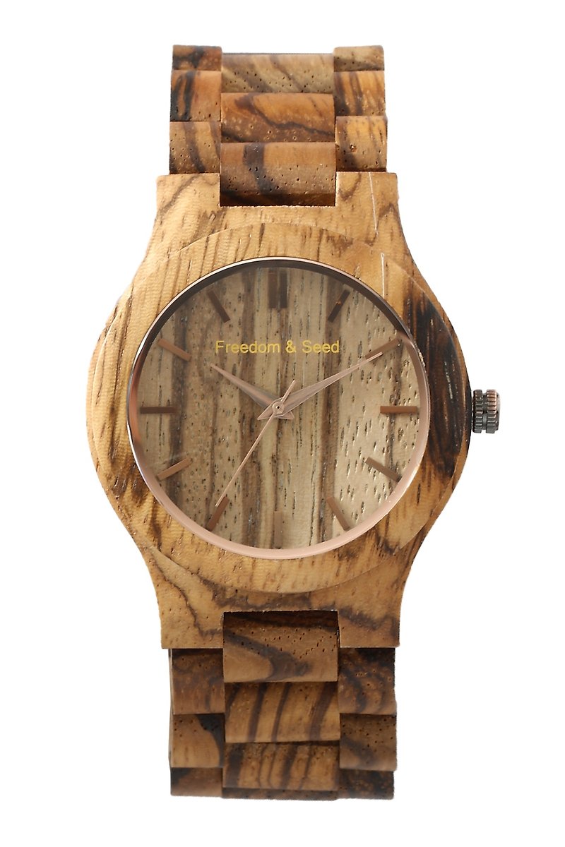 [Freedom & Seed] Japanese wood Watches: Arts series 43mm─Zebrawood Zebrano paragraph - Women's Watches - Wood Brown