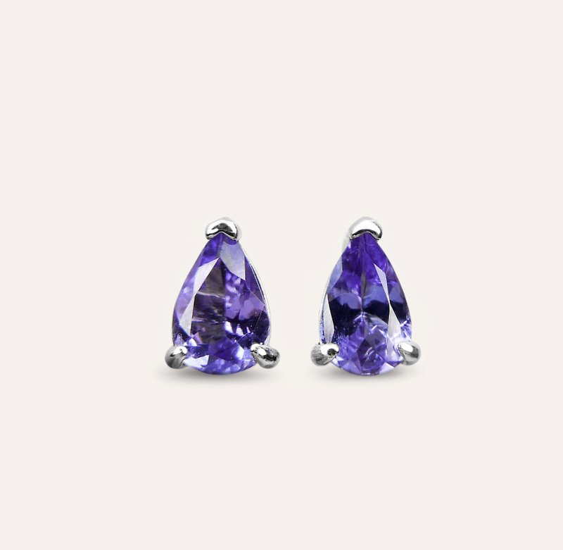 AND Tanzanite Blue Water Drops 4*6mm Earrings Classic Series Pear E Natural Gemstone - ต่างหู - เงิน สีน้ำเงิน