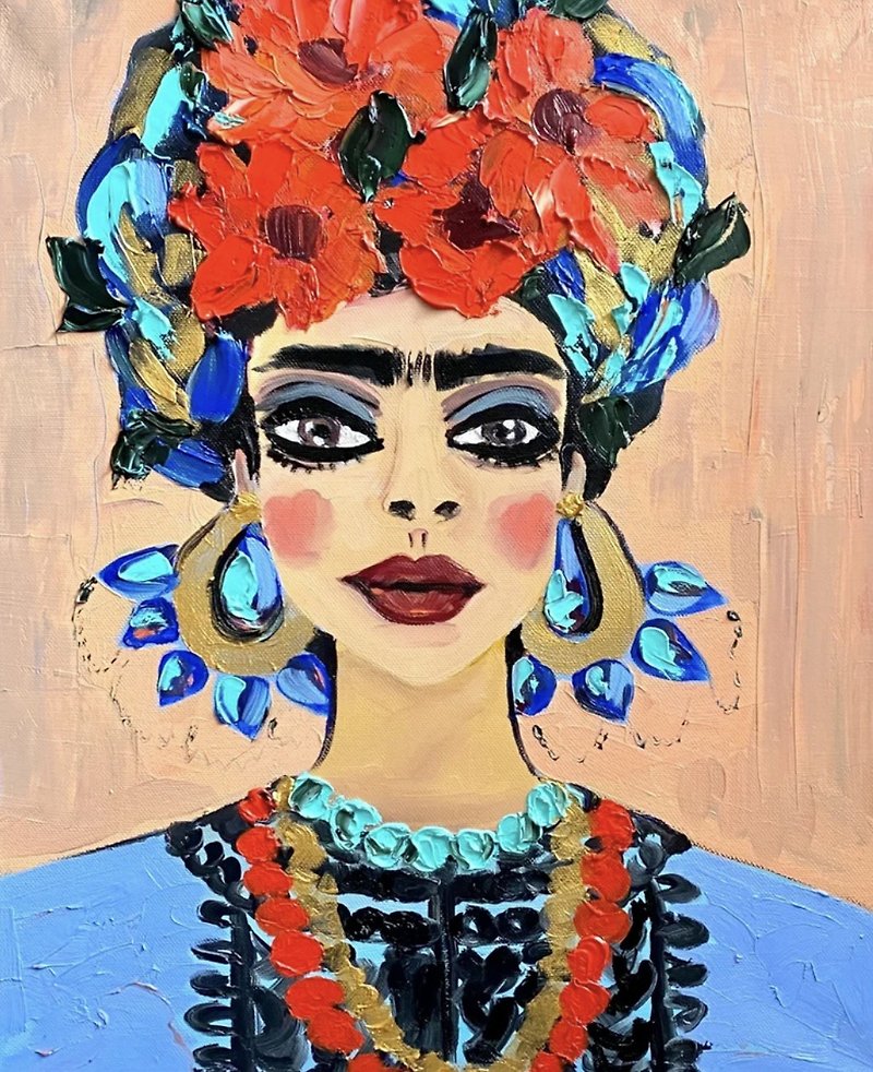 Frida Kahlo, Original oil painting on canvas, Famous artist, Woman portrait, art
