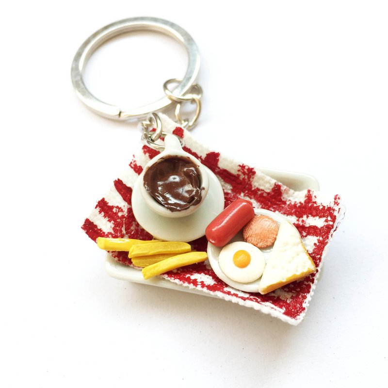 breakfast set keychain 2 - 鑰匙圈/鑰匙包 - 黏土 紅色