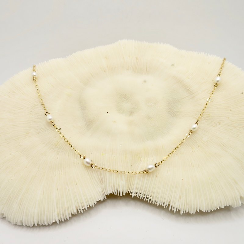珍珠項鍊 米型珍珠 美產14k包金 天然珍珠 - 項鍊 - 珍珠 金色