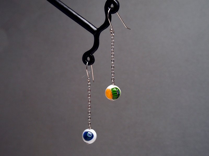 Murano Glass Beads Earring #GE0483 - ต่างหู - แก้ว ขาว