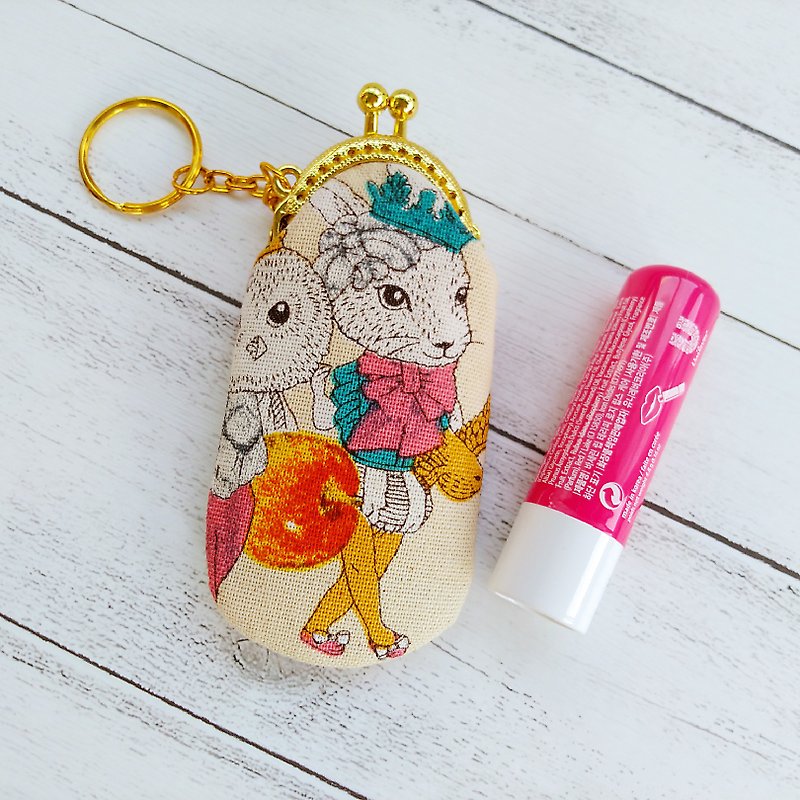 Out-of-print Japanese fashion rabbit lipstick storage seal gold bag key ring seal storage - Keychains - Cotton & Hemp Khaki