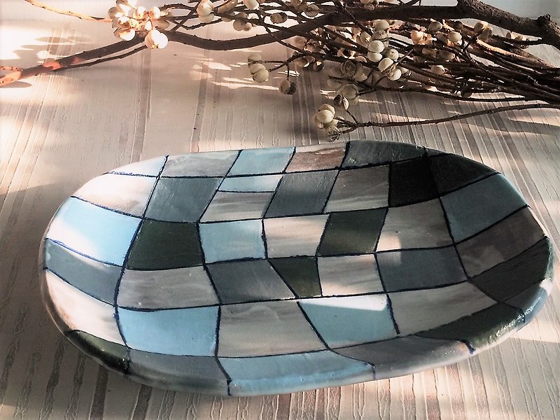 楕円トレイ正方形トレイを数式_陶器 - 小皿 - 陶器 ブルー