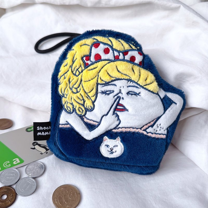 Pig-Nosed Woman Plush Embroidered Coin Purse - Coin Purses - Polyester Blue