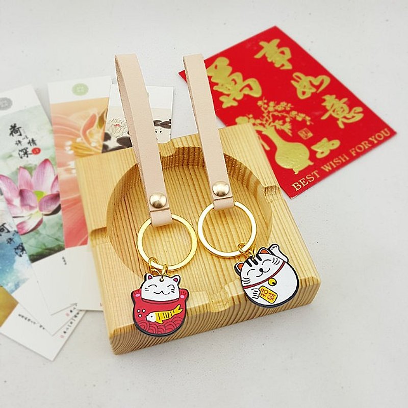 New Year's gift custom gift personalized leather keyring Lucky Cat lovers may lettering birthday gift - ที่ห้อยกุญแจ - หนังแท้ 