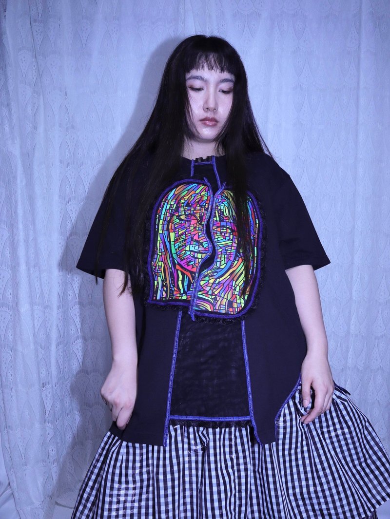 撕裂印花改造TEE9027 MEIKEIIN原創設計手作 - 女上衣/長袖上衣 - 其他材質 黑色