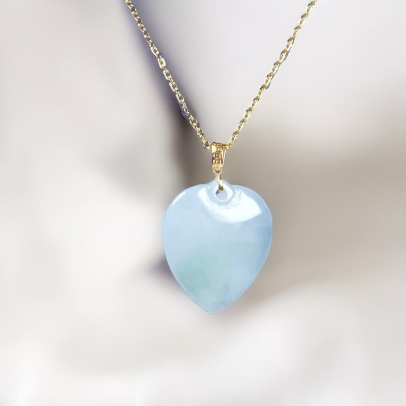 Ice green jade love necklace 18K gold pendant | Natural Burmese jade A grade jade | Gift - สร้อยคอ - หยก หลากหลายสี