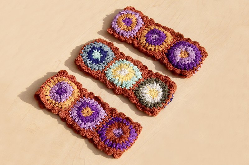 New Year's gift handmade cotton woven headband / colorful woven headband-light brown forest crocheted colorful flowers (random shipping) - เครื่องประดับผม - ผ้าฝ้าย/ผ้าลินิน หลากหลายสี