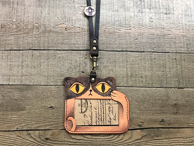 POPO | Scared cats │ original design ‧ ID card holder │ leather - ID & Badge Holders - Genuine Leather Black