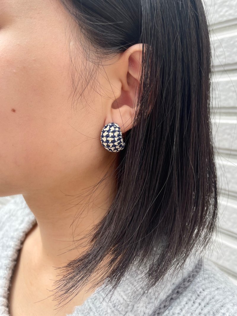 Earrings • Classic Plaid Earrings • Beige - Earrings & Clip-ons - Cotton & Hemp Blue